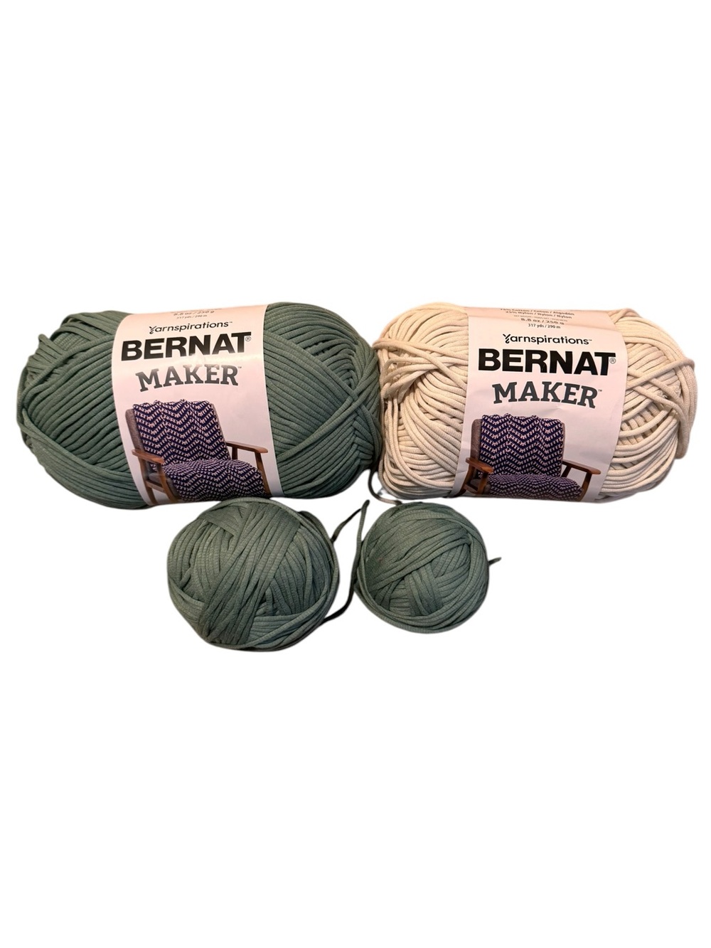 Bernat Maker Yarn Lot Lichen Cream Full and Partial Skeins Green Ivory 1 1/3 lbs